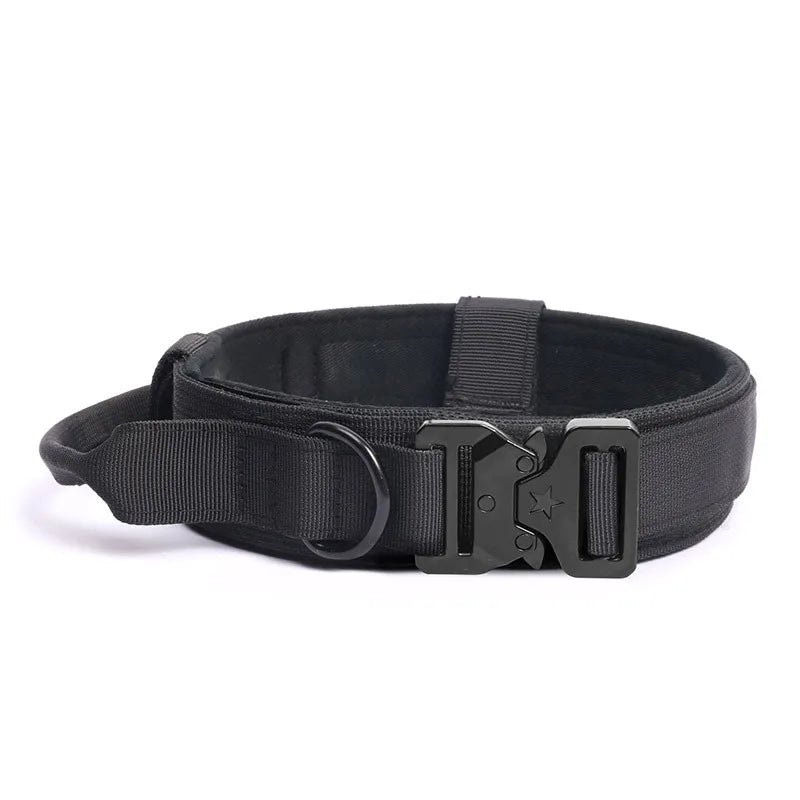Outdoor Tactical Dog Collar – Adjustable Military Nylon Collar with Traction Rope for Pets