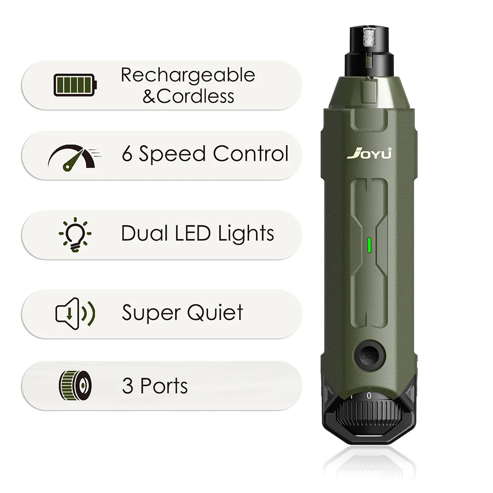 6-Speed Rechargeable Dog Nail Grinder – Quiet & Safe Electric Pet Nail Trimmer for Painless Grooming
