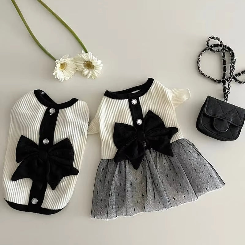 Luxury Dog Dress for Small Dogs – Summer Puppy Clothes with Bow Lace & T-Shirt Design | Chic Dog Skirt for Chihuahua & Small Breeds