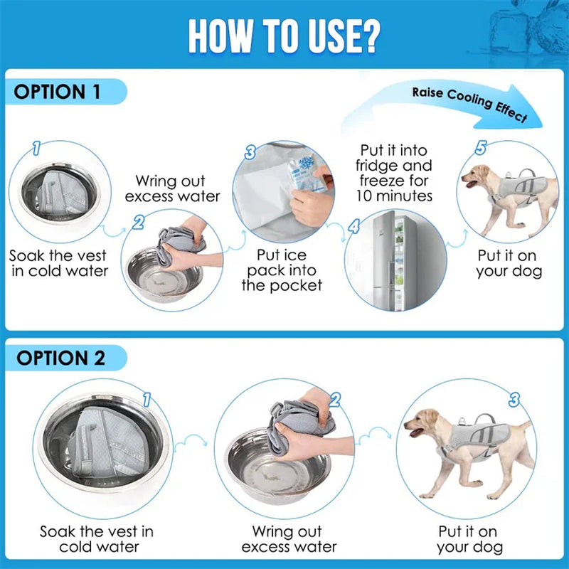 Dog Cooling Vest – Evaporative Cooling Jacket with Ice Pack Pocket & Reflective Design
