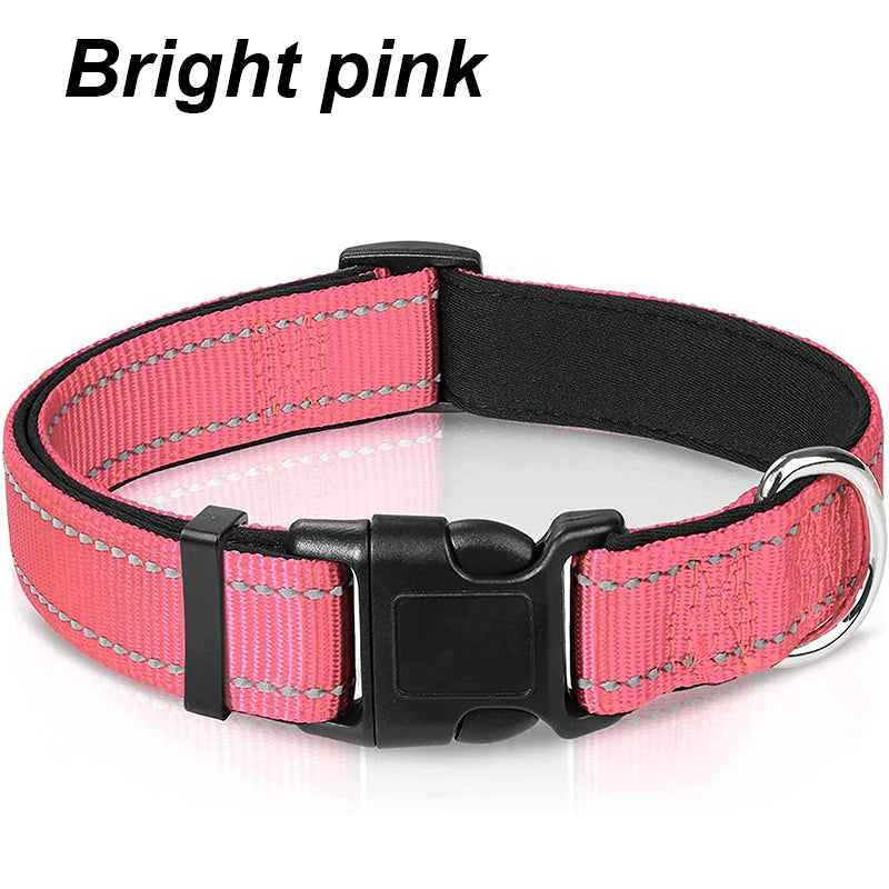 Reflective Dog Collar for Medium & Large Dogs – Adjustable, Soft Neoprene Padded Nylon, Sturdy & Comfortable