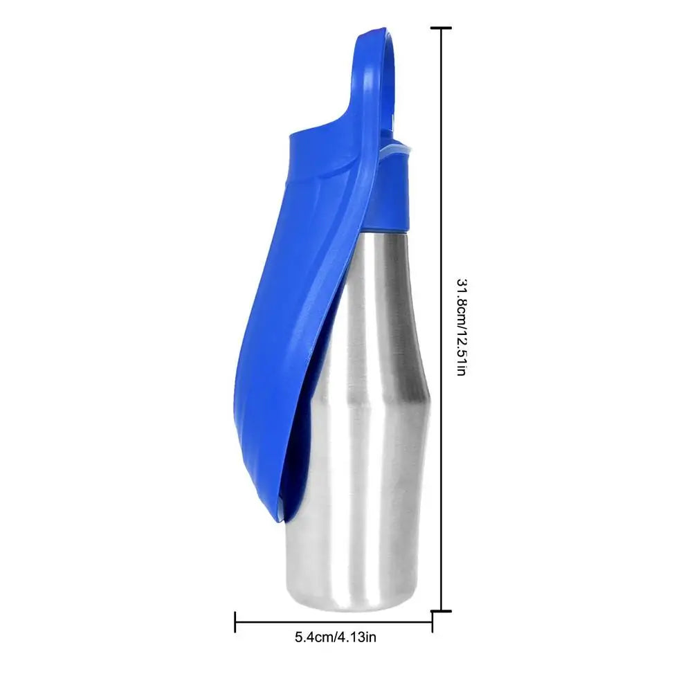 Portable Dog Water Bottle - 750ml (27oz) Stainless Steel Travel Water Dispenser with Leaf Shape Bowl for Small & Large Dogs