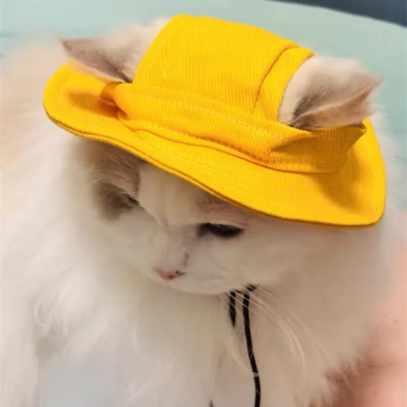 Cute Cat & Sm Dog Sun Hat – Visor Hat with Ear Holes for Pets, Outdoor Sun Protection