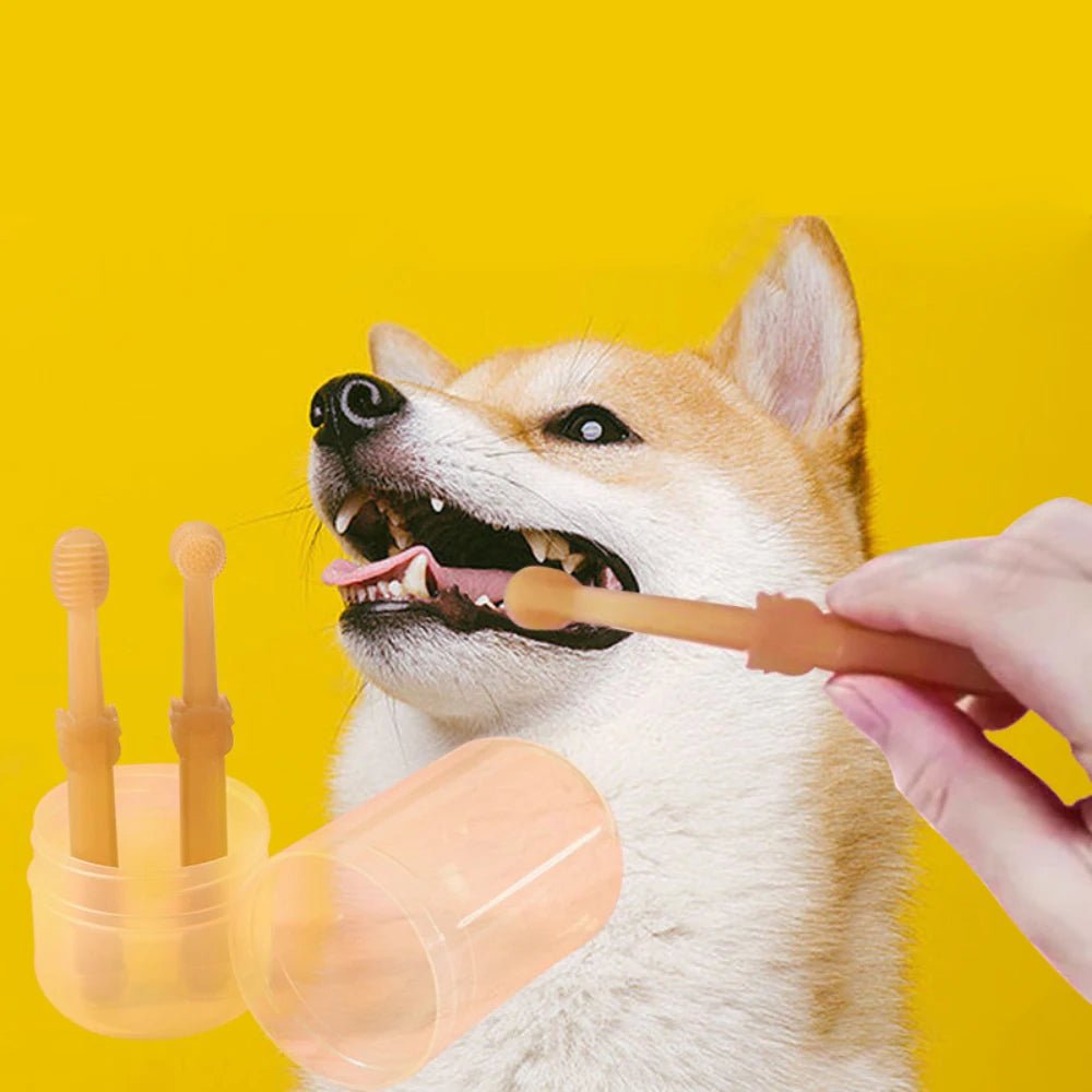 Pet Dog Toothbrush with Tongue Scraper – Soft Silicone Dual Head for Dogs & Cats