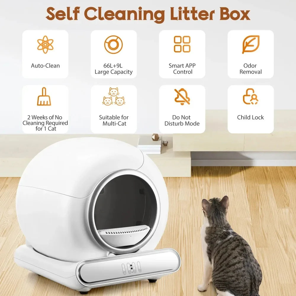 Self-Cleaning Cat Litter Box | Smart, Quiet, and Hands-Free | App-Controlled & Odor-Free