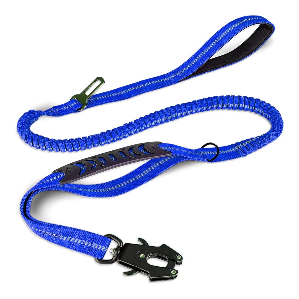 Reflective Bungee Dog Leash – Heavy Duty Tactical Leash with Car Seatbelt for Large Dogs