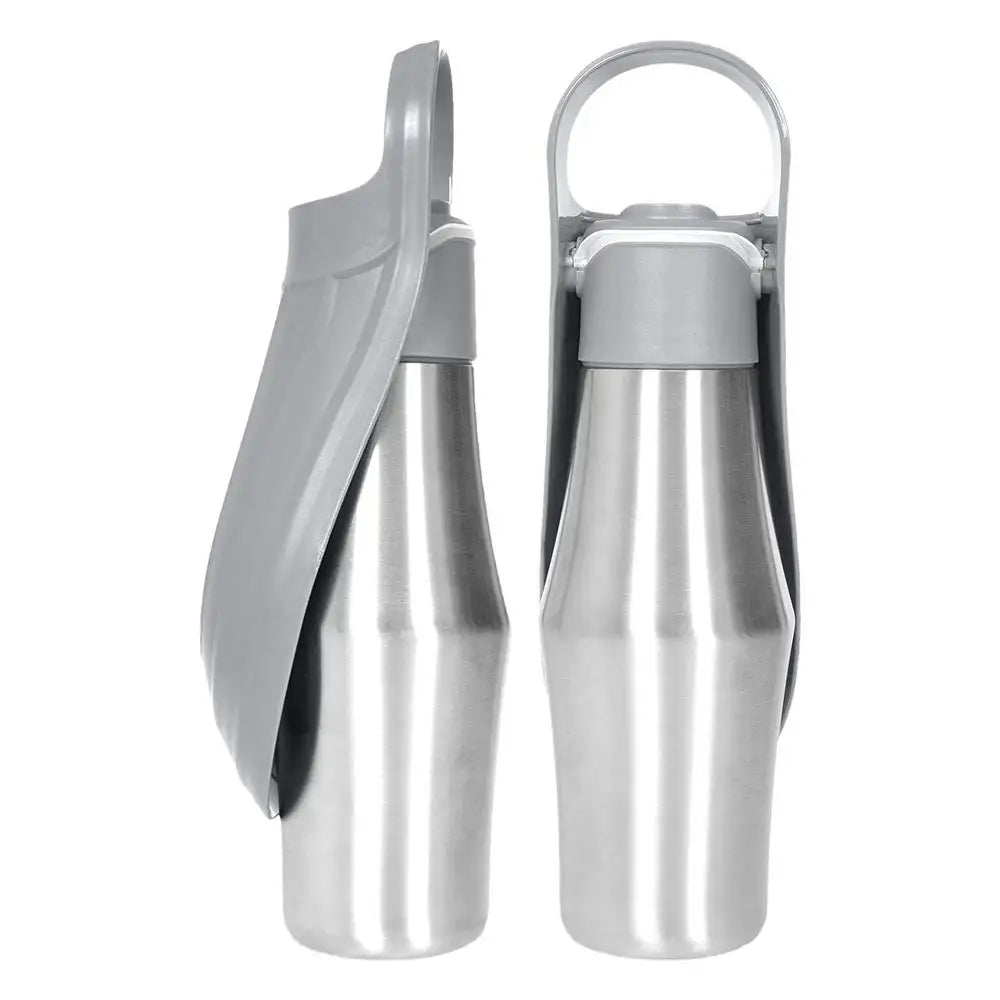 Portable Dog Water Bottle - 750ml (27oz) Stainless Steel Travel Water Dispenser with Leaf Shape Bowl for Small & Large Dogs