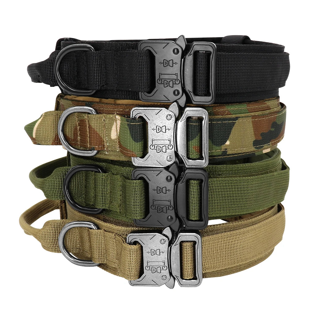 Military Tactical Dog Collar & Bungee Leash Set – Nylon Training Collar for Medium to Large Dogs