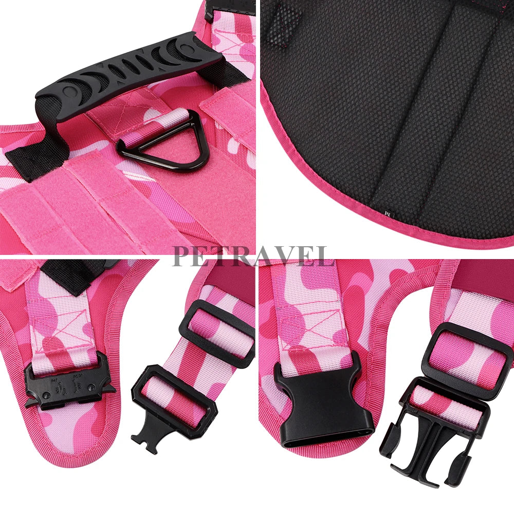 Military Dog Pink Harness & Leash Set – Adjustable Tactical Vest for Medium/Large Dogs