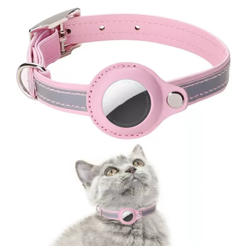 Reflective Leather Dog Collar for Apple Airtag – Adjustable Anti-Lost Collar for Dogs and Cats | Durable PU Leather, Safe & Stylish