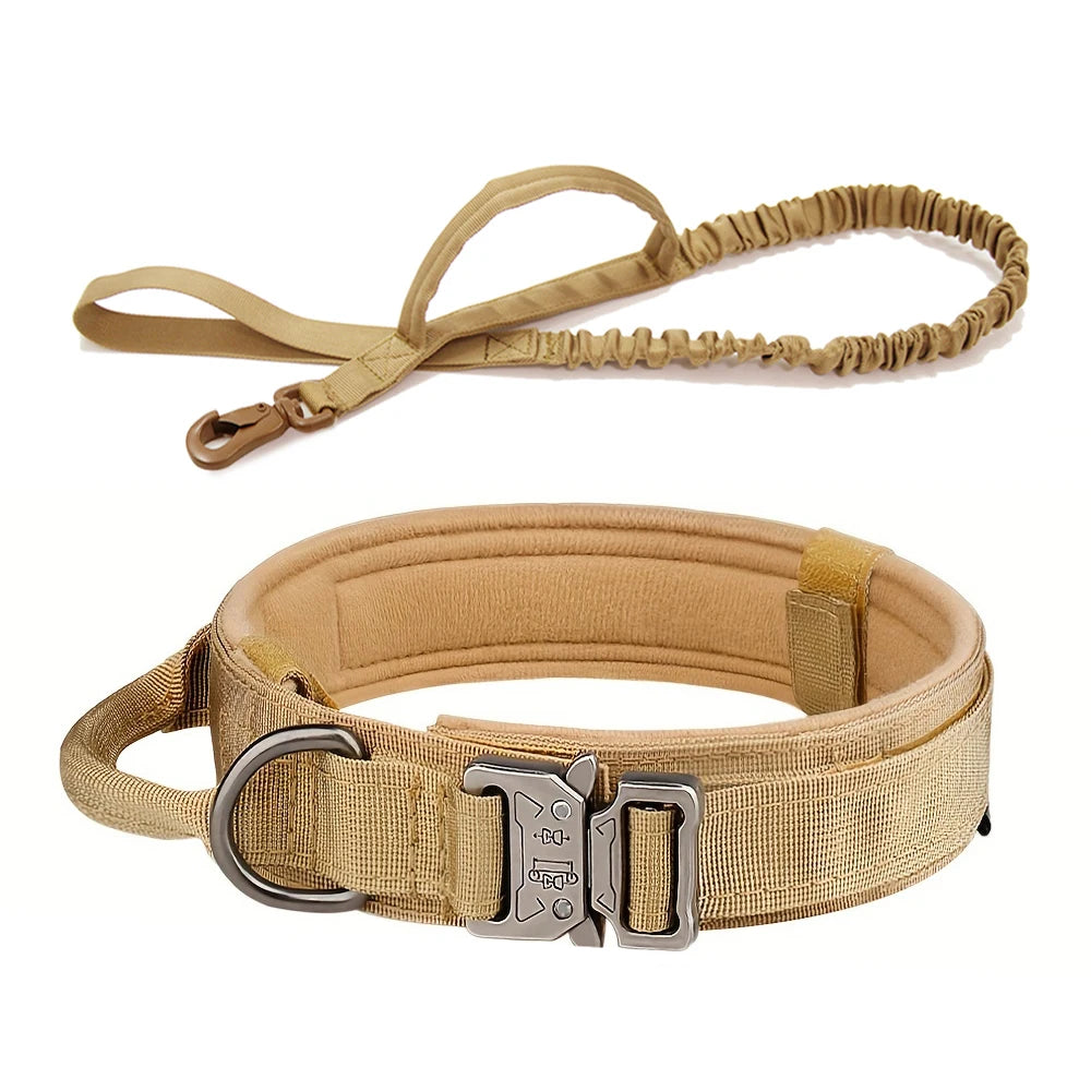 Heavy Duty Tactical Dog Collar & Leash Set – Military Collar with Handle for Medium/Large Dogs