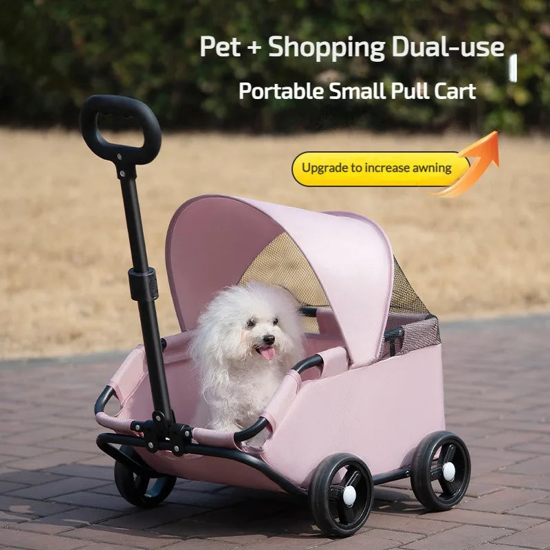 Portable Pet Stroller – 4 Wheels, Sun Protection for Dogs & Cats