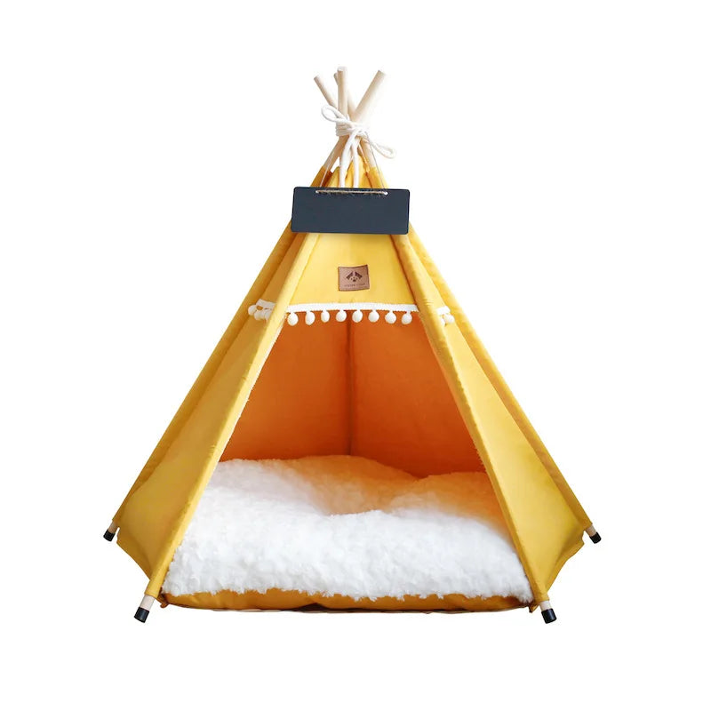 Pet Teepee Dog & Cat Bed Tent – Portable Puppy House with Thick Cushion, Suitable for Small to Medium Pets