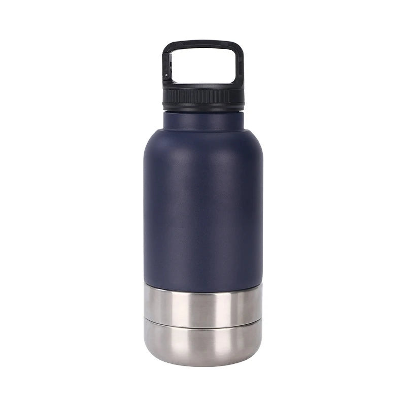32 Oz Portable Stainless Steel Pet Feeder – 3-In-1 Travel Bowl & Insulated Water Bottle for Dogs