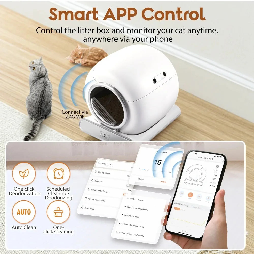 Self-Cleaning Cat Litter Box | Smart, Quiet, and Hands-Free | App-Controlled & Odor-Free