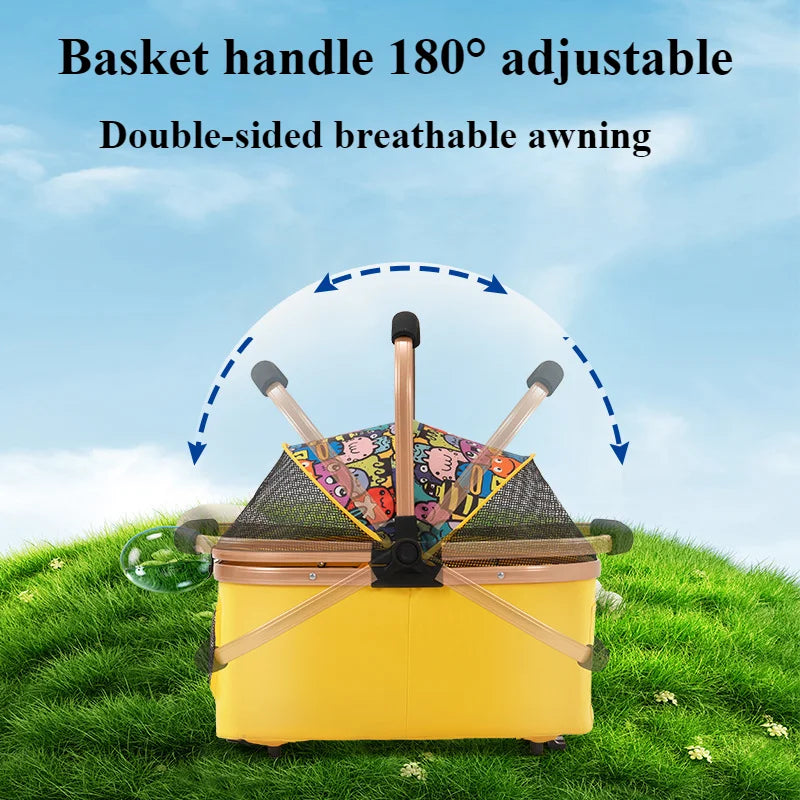 2-in-1 Pet Stroller – Portable Dog & Cat Bassinet with Canopy & Brake, One-Click Folding