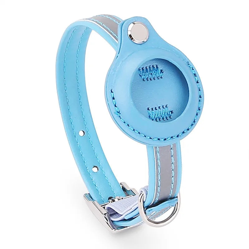 Reflective Leather Dog Collar for Apple Airtag – Adjustable Anti-Lost Collar for Dogs and Cats | Durable PU Leather, Safe & Stylish