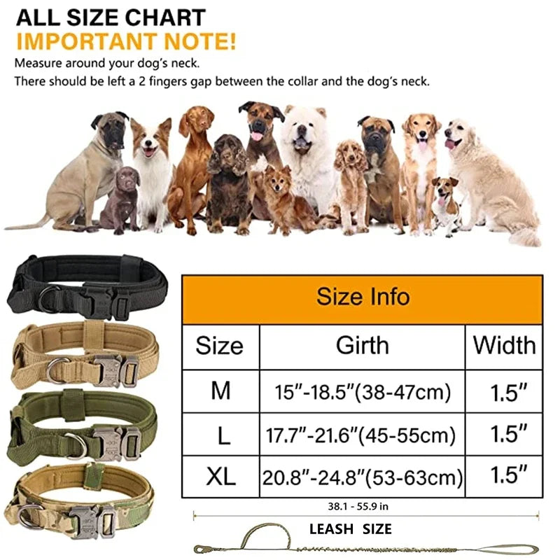 Tactical Dog Collar & Leash Set – Adjustable Military Collar for Medium/Large Dogs