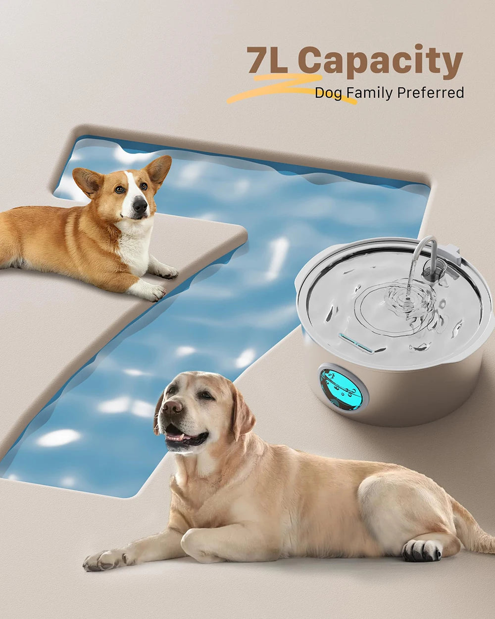 7L Large Capacity Stainless Steel Cat Water Fountain - Automatic Drink Feeder for Dogs and Cats