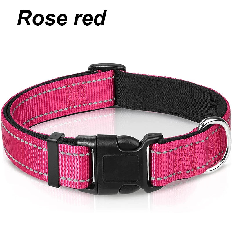 Reflective Dog Collar for Medium & Large Dogs – Adjustable, Soft Neoprene Padded Nylon, Sturdy & Comfortable
