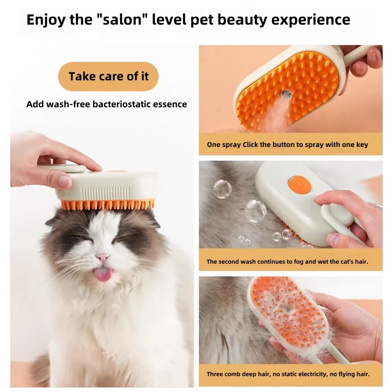 3-in-1 Pet Steam Spray Brush – Massaging, Cleaning & Hair Removal for Dogs & Cats, Rechargeable Silicone Grooming Tool