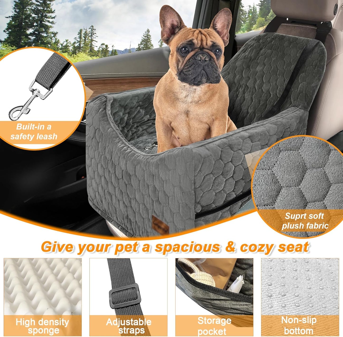 Memory Foam Dog Car Seat for Small & Medium Dogs – Washable, Adjustable, Comfortable Pet Booster Seat for Safe Car Travel