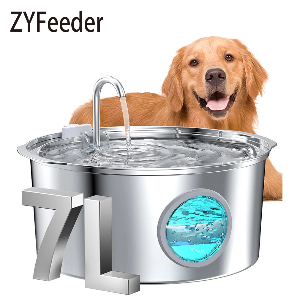 7L Large Capacity Stainless Steel Cat Water Fountain - Automatic Drink Feeder for Dogs and Cats