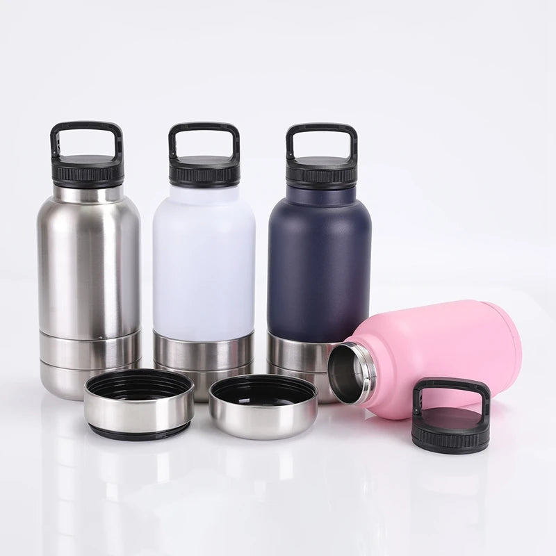 32 Oz Portable Stainless Steel Pet Feeder – 3-In-1 Travel Bowl & Insulated Water Bottle for Dogs