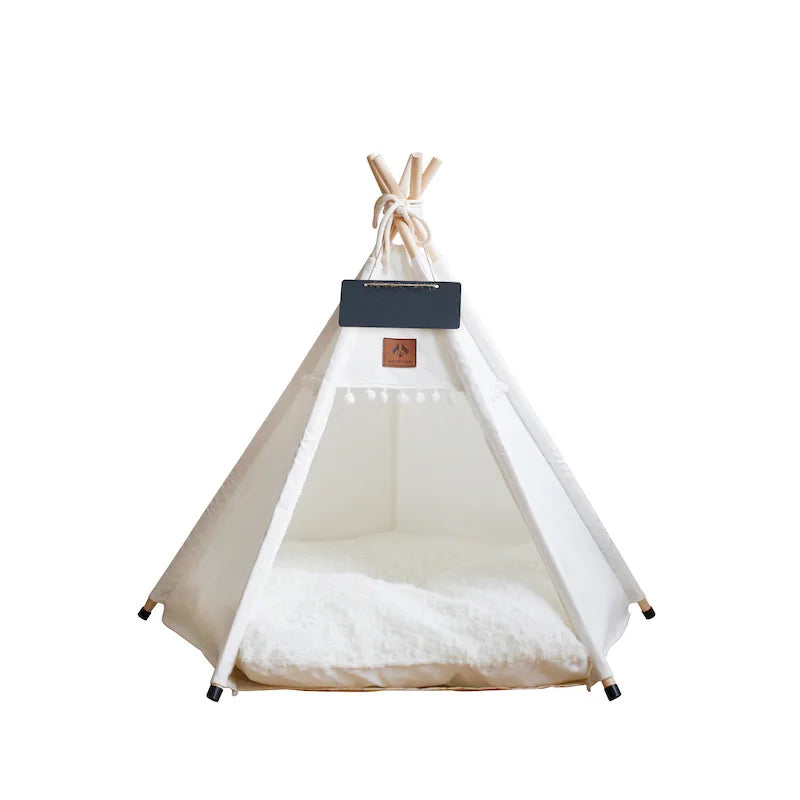 Pet Teepee Dog & Cat Bed Tent – Portable Puppy House with Thick Cushion, Suitable for Small to Medium Pets