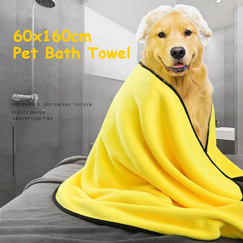 60x160cm Pet Towel – Quick-Drying Coral Velvet Dog and Cat Bath Towel Soft & Absorbent