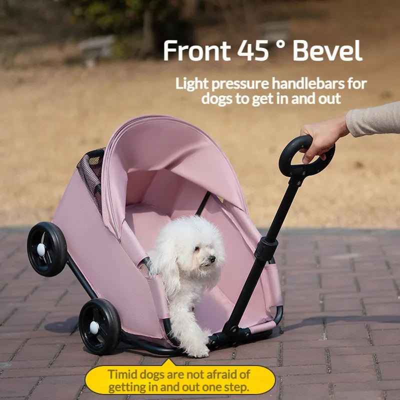 Portable Pet Stroller – 4 Wheels, Sun Protection for Dogs & Cats