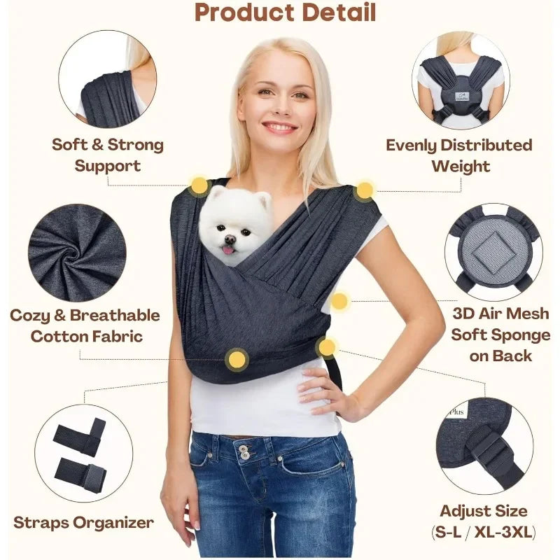 Dog Carrier for Small Dogs – Front Facing Sling Carrier for Hands-Free Travel | Adjustable Soft Cotton Pet Sling