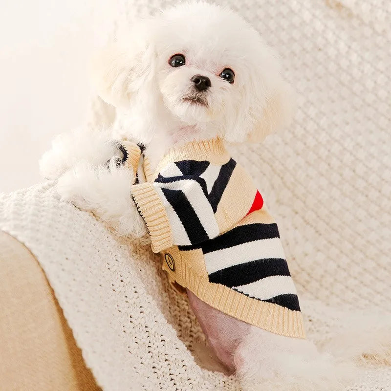 Knitted Winter Sweater for Dogs & Cats – Striped Cardigan for Small Pets
