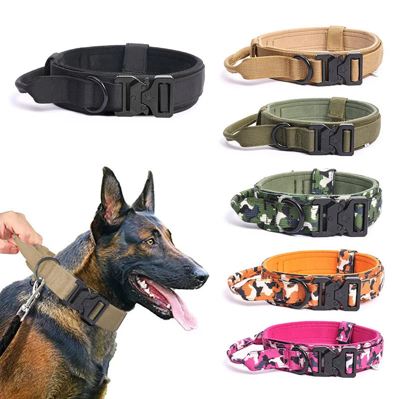 Outdoor Tactical Dog Collar – Adjustable Military Nylon Collar with Traction Rope for Pets