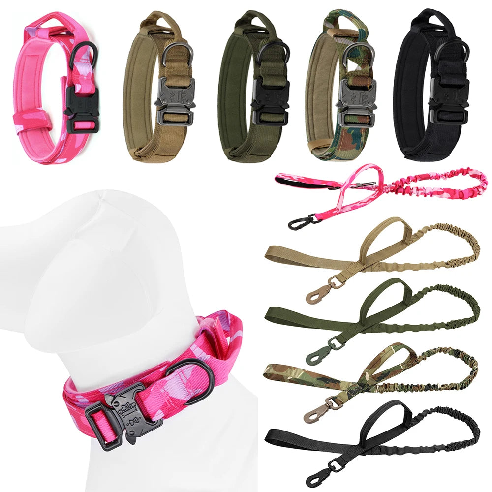 Heavy Duty Tactical Dog Collar & Leash Set – Military Collar with Handle for Medium/Large Dogs