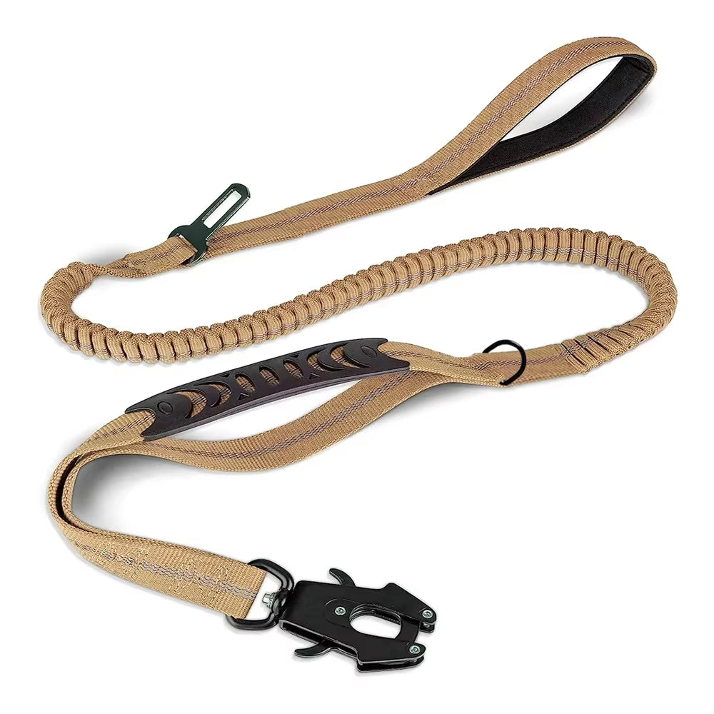 Reflective Bungee Dog Leash – Heavy Duty Tactical Leash with Car Seatbelt for Large Dogs