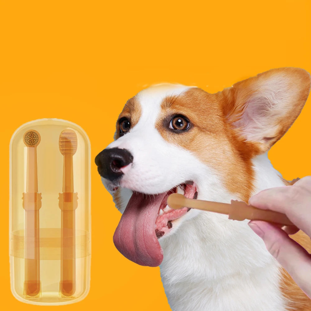 Pet Dog Toothbrush with Tongue Scraper – Soft Silicone Dual Head for Dogs & Cats