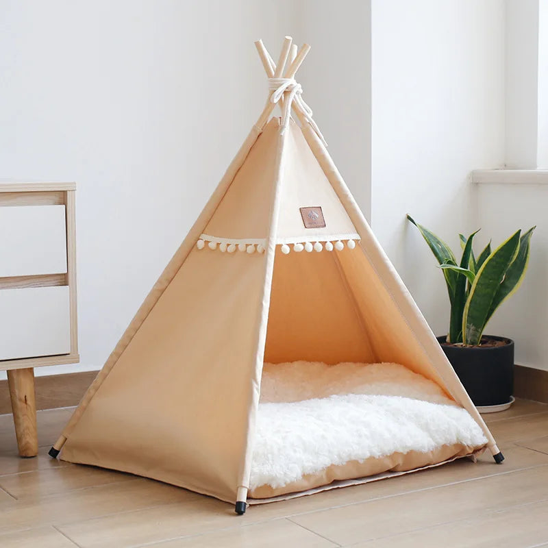 Pet Teepee Dog & Cat Bed Tent – Portable Puppy House with Thick Cushion, Suitable for Small to Medium Pets