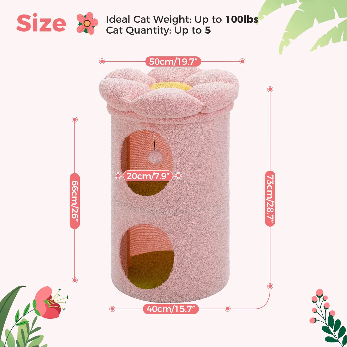 2-Storey Cat Bed for Indoor Cats with Removable Flower Perch & Hanging Toy – Comfortable Cat Condo