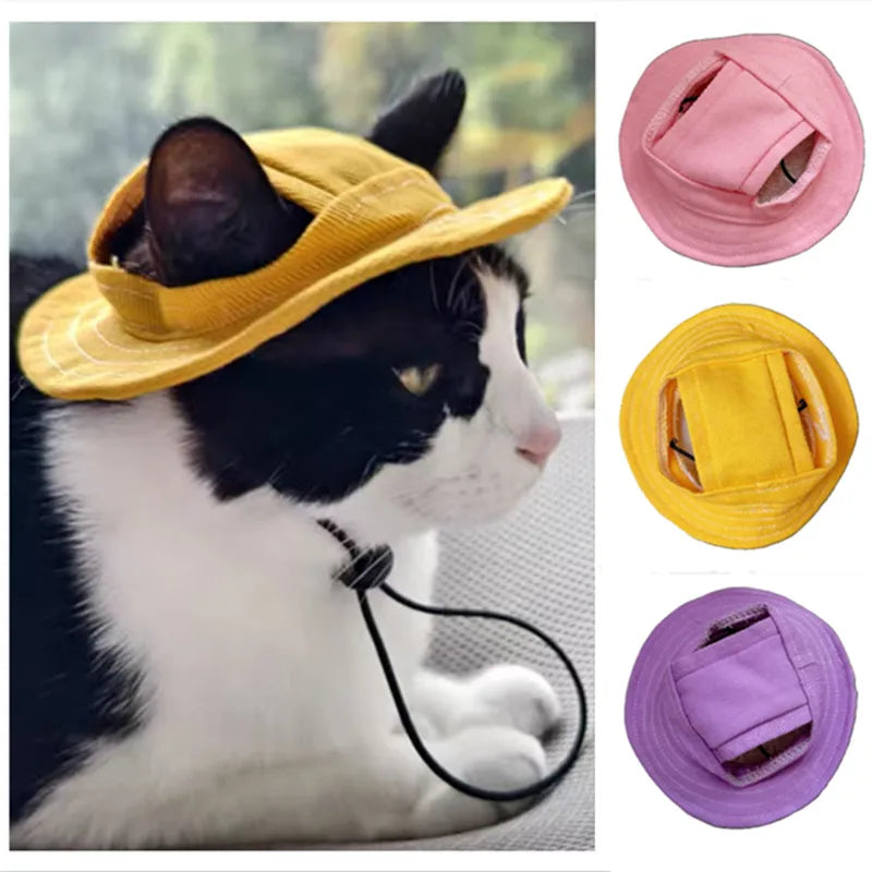 Cute Cat & Sm Dog Sun Hat – Visor Hat with Ear Holes for Pets, Outdoor Sun Protection