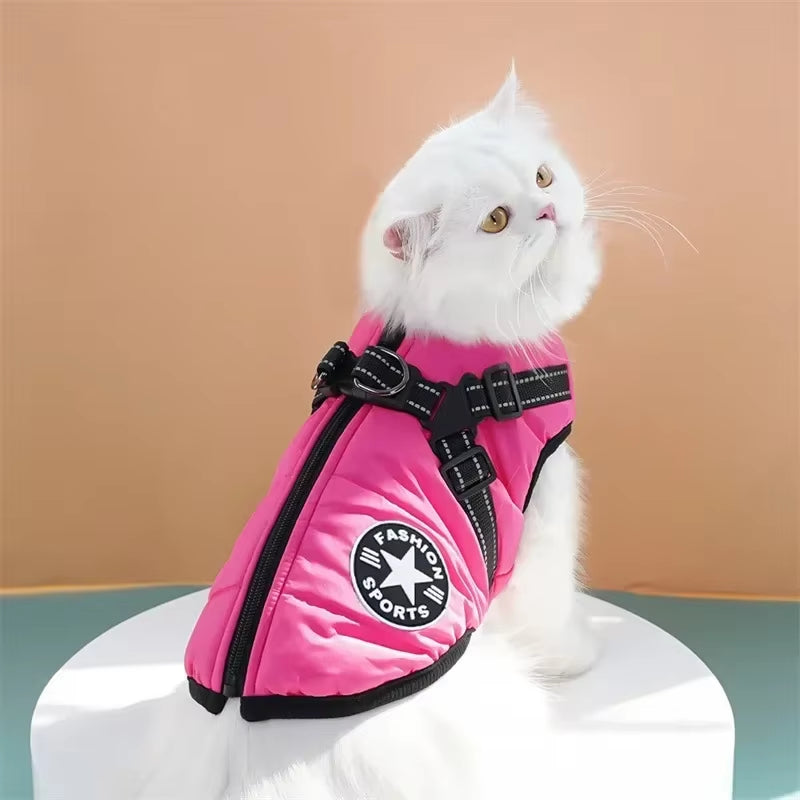 Winter Dog Coat with Harness – 2-in-1 Waterproof Fleece Jacket for Small to Large Dogs | Zipper Design