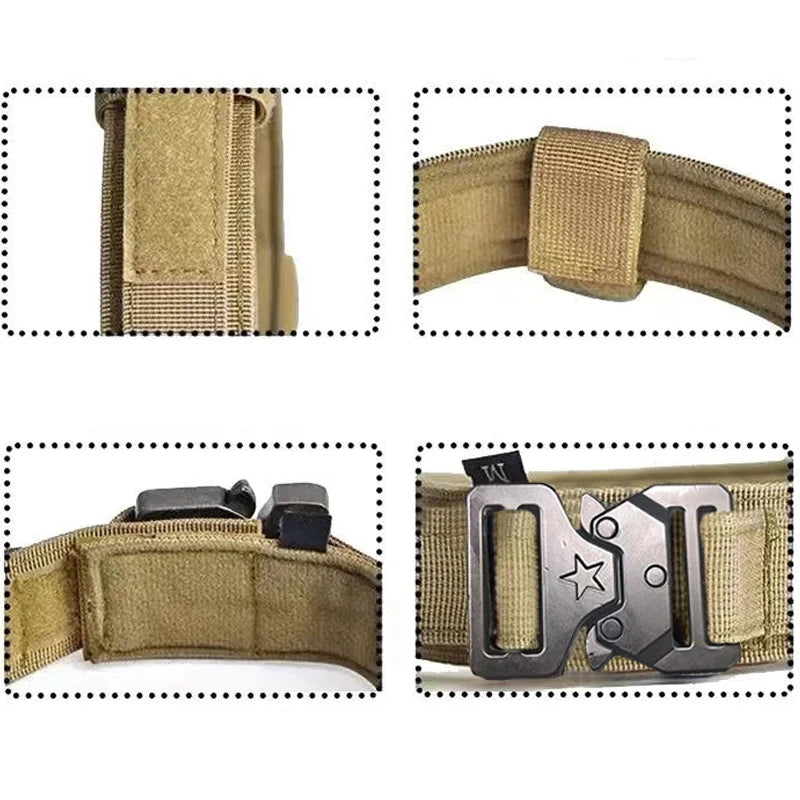 Outdoor Tactical Dog Collar – Adjustable Military Nylon Collar with Traction Rope for Pets