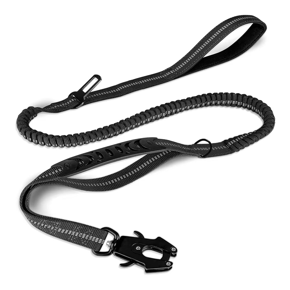 Reflective Bungee Dog Leash – Heavy Duty Tactical Leash with Car Seatbelt for Large Dogs