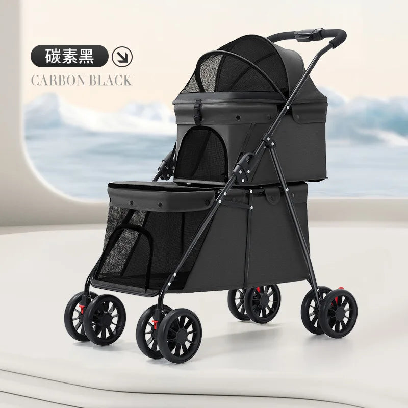 Double Pet Stroller – One-Hand Folding Dog & Cat Travel Carrier, Max 24KG