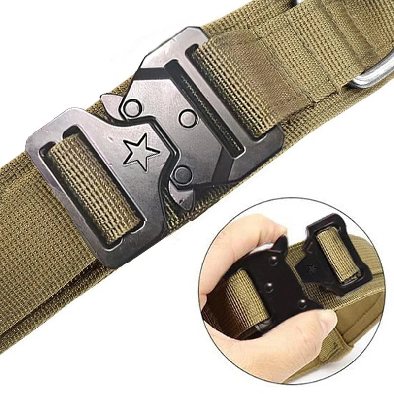 Outdoor Tactical Dog Collar – Adjustable Military Nylon Collar with Traction Rope for Pets