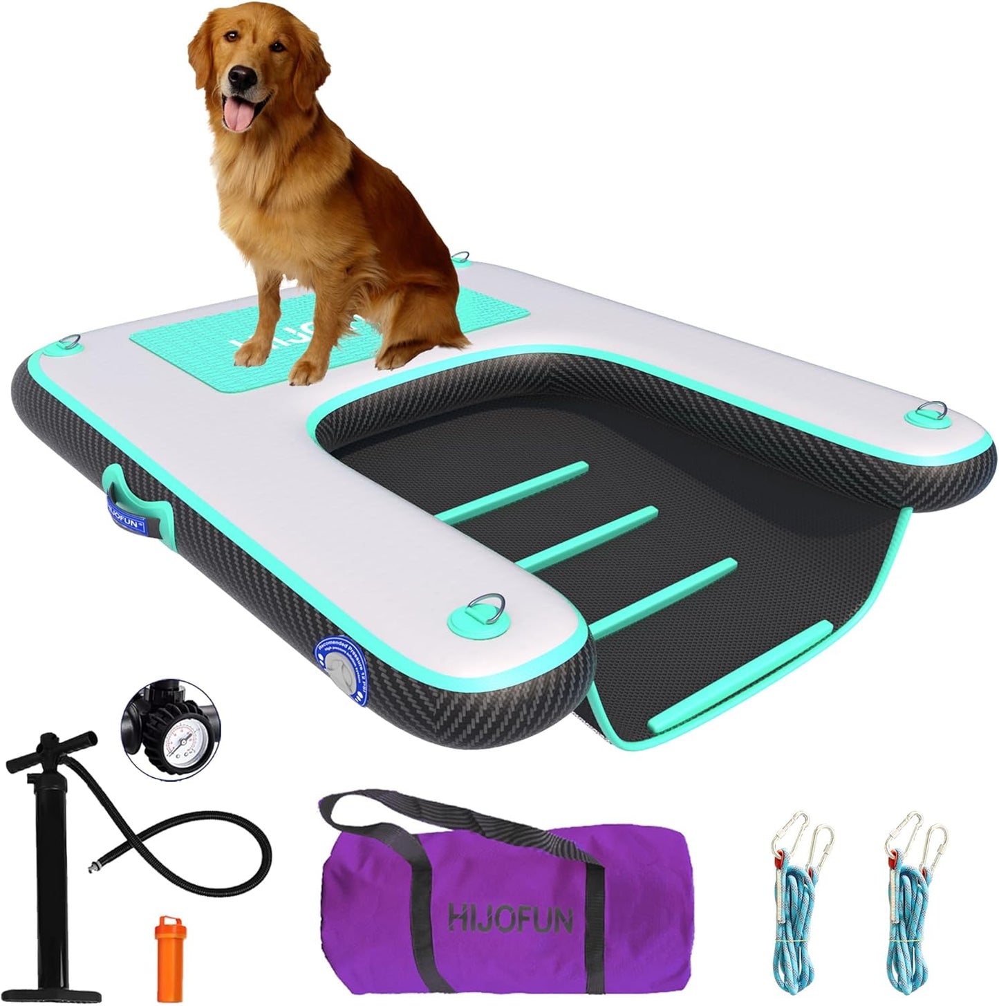 HIJOFUN Inflatable Dog Boat Ramp – Heavy-Duty, Anti-Slip Water Ramp for Dogs | Up to 220 lbs