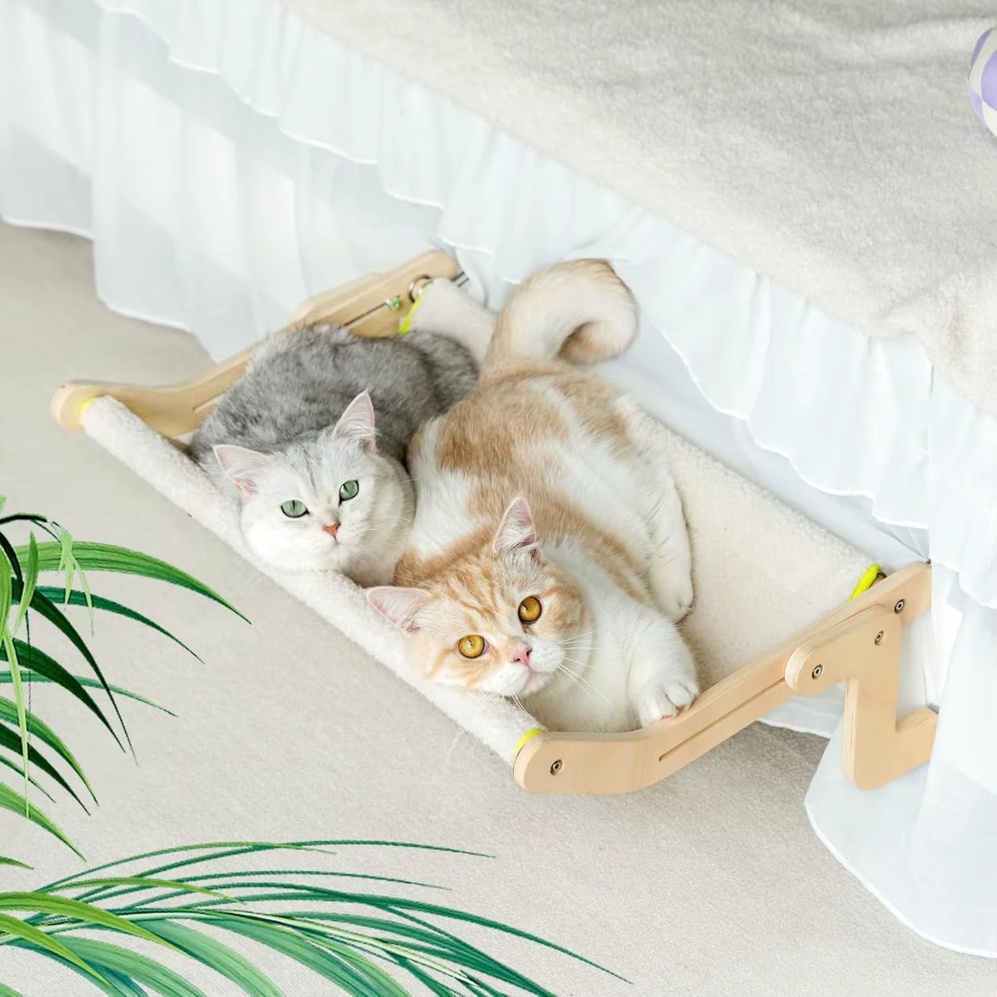 Cat Window Perch Lounge Mount Hammock Window Seat Bed Shelves for Indoor Cats No Drilling No Suction Cup Large Beige