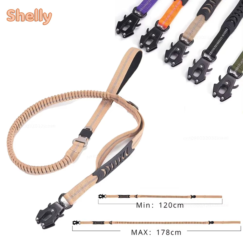 Reflective Bungee Dog Leash – Heavy Duty Tactical Leash with Car Seatbelt for Large Dogs