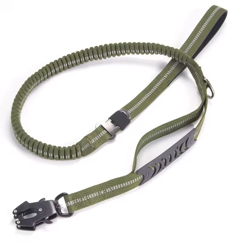 Reflective Bungee Dog Leash – Heavy Duty Tactical Leash with Car Seatbelt for Large Dogs
