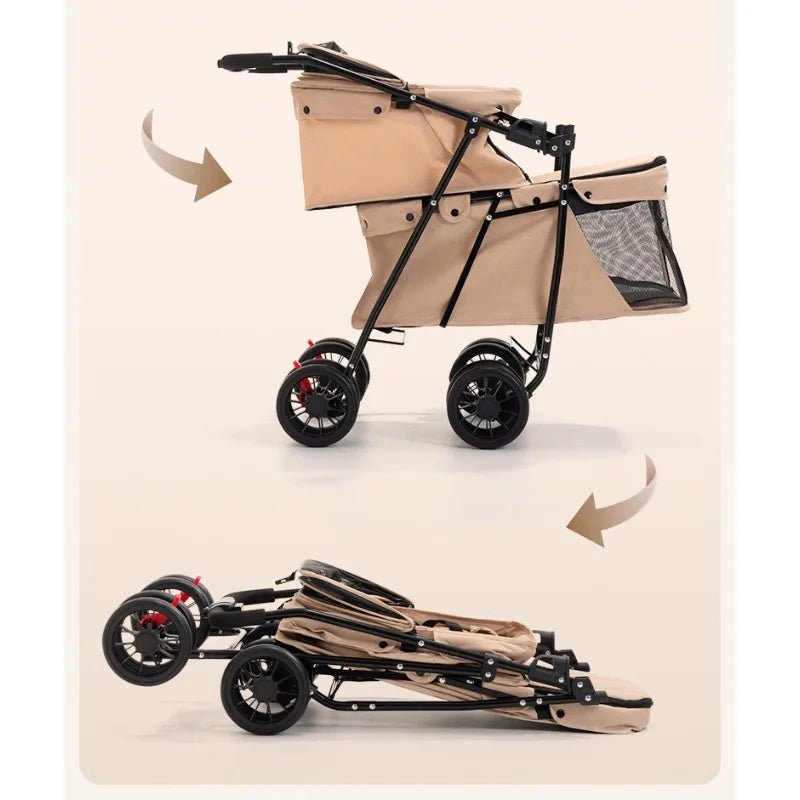 Double Pet Stroller – One-Hand Folding Dog & Cat Travel Carrier, Max 24KG